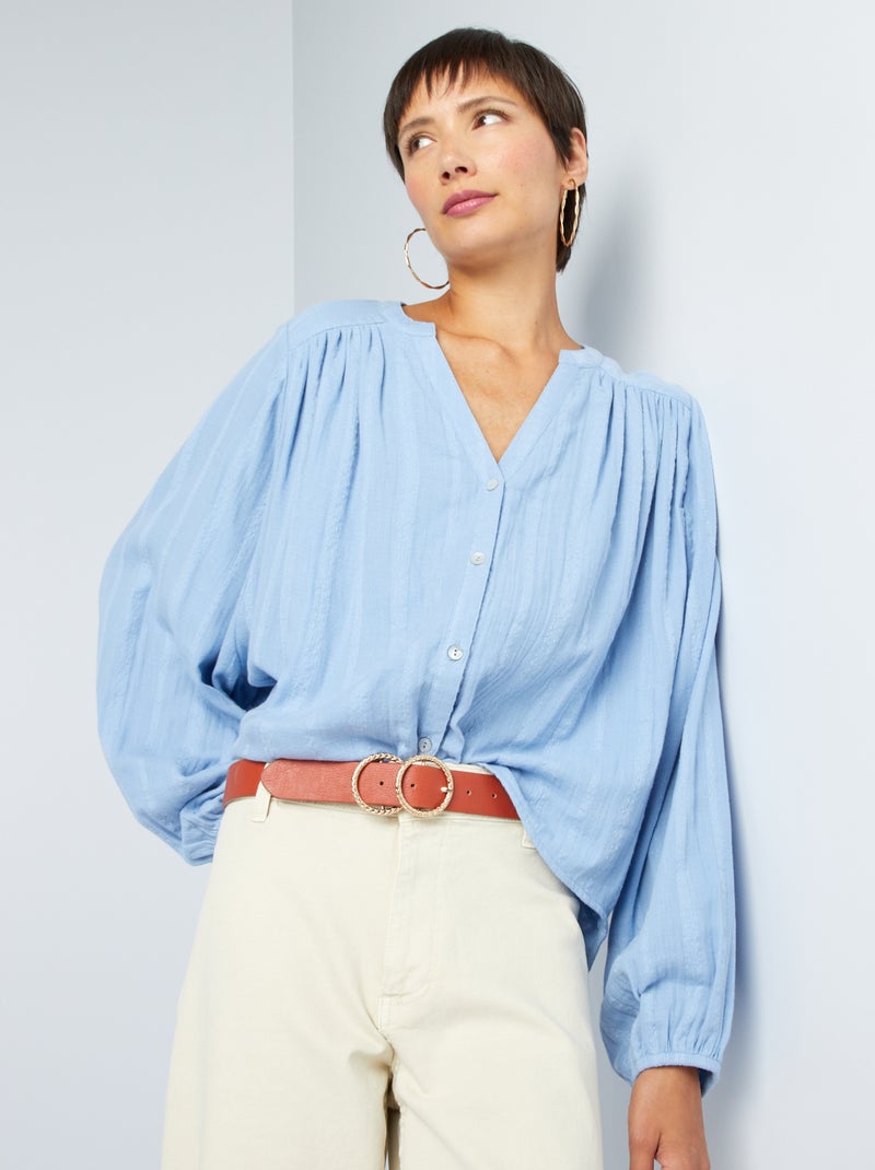 Camisa em gaze dupla de algodão AZUL - Kiabi