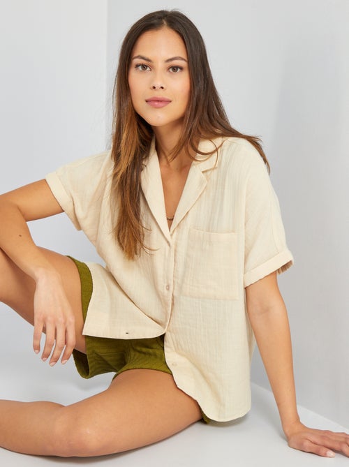 Camisa em gaze dupla de algodão - Kiabi