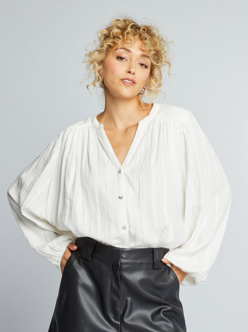 Camisa em gaze dupla de algodão BRANCO - Kiabi