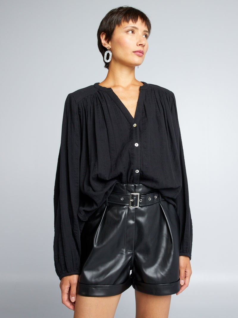 Camisa em gaze dupla de algodão Preto - Kiabi
