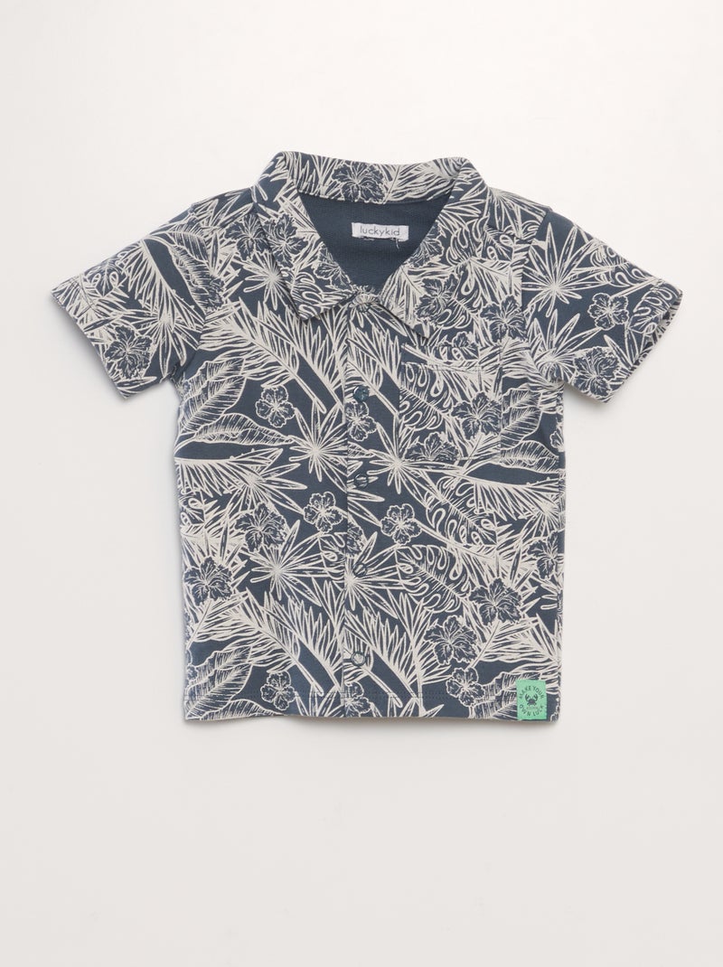 Camisa em jersey estampada Azul - Kiabi
