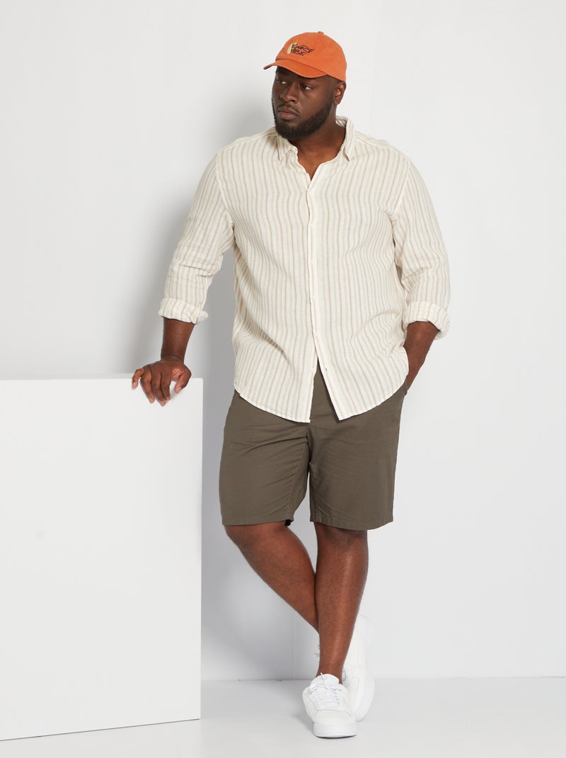 Camisa em linho às riscas BEGE - Kiabi