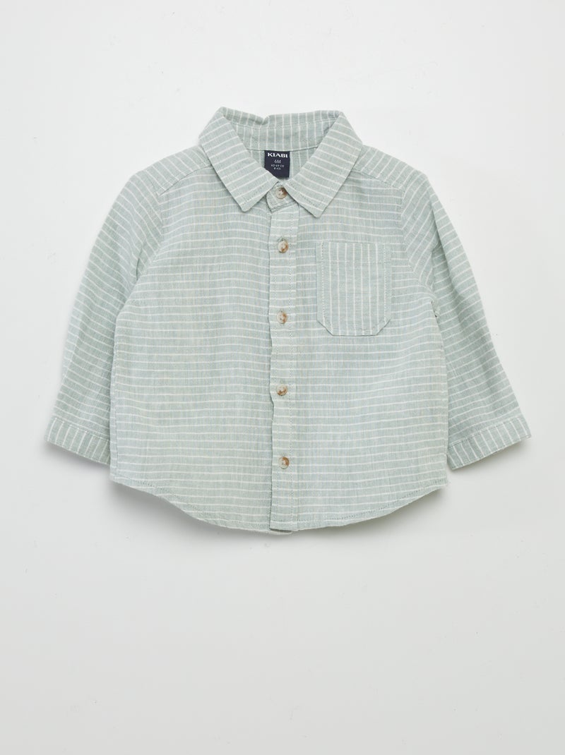 Camisa em linho às riscas VERDE - Kiabi