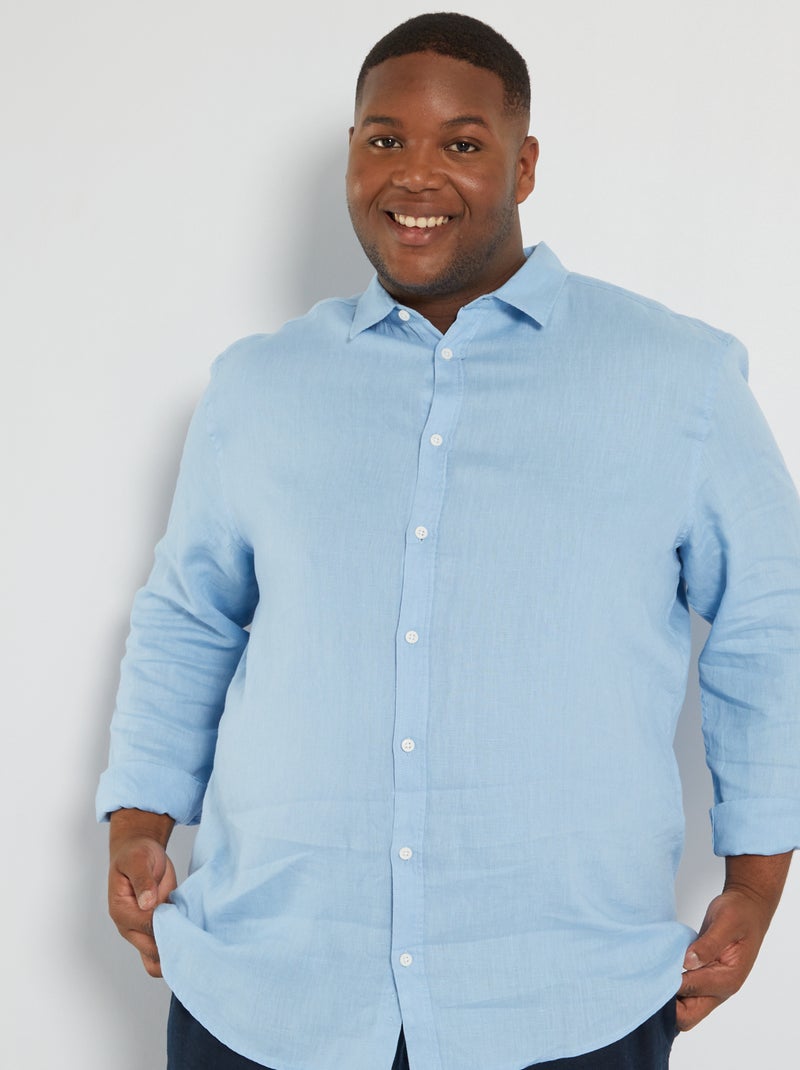 Camisa em linho AZUL - Kiabi