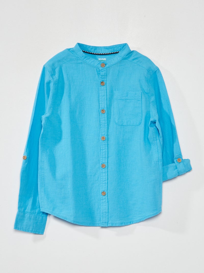 Camisa em linho com gola mao AZUL - Kiabi