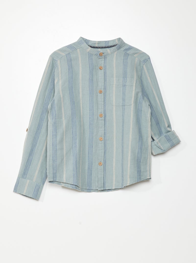 Camisa em linho com gola mao AZUL - Kiabi