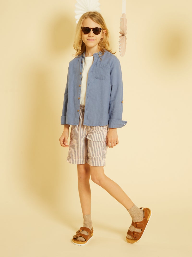 Camisa em linho com gola mao AZUL - Kiabi