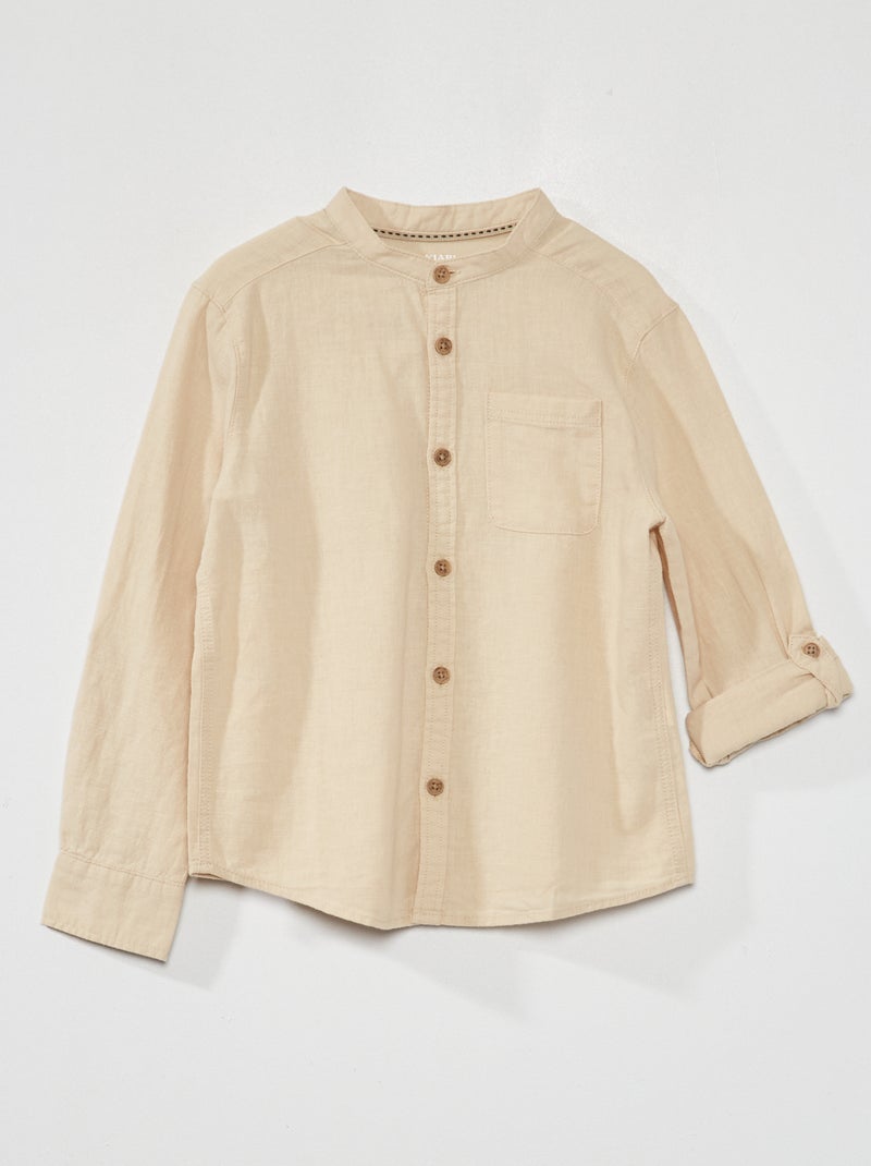Camisa em linho com gola mao BEGE - Kiabi