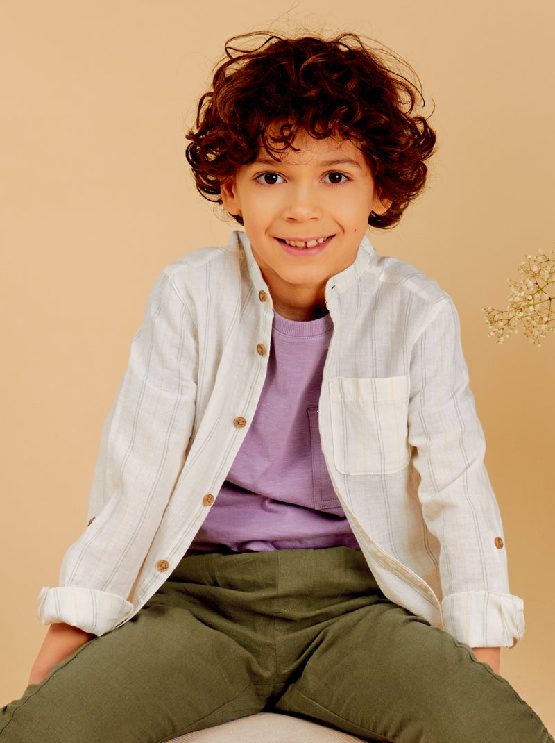 Camisa em linho com gola mao BRANCO - Kiabi
