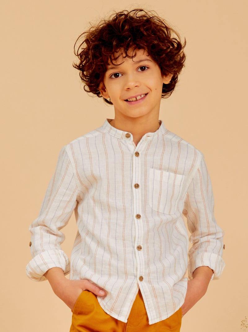 Camisa em linho com gola mao BRANCO - Kiabi