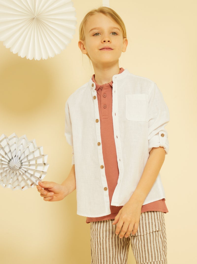 Camisa em linho com gola mao Branco - Kiabi
