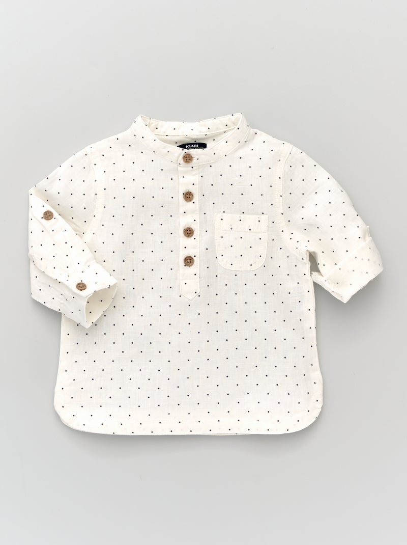 Camisa em linho com pontilhado BRANCO - Kiabi