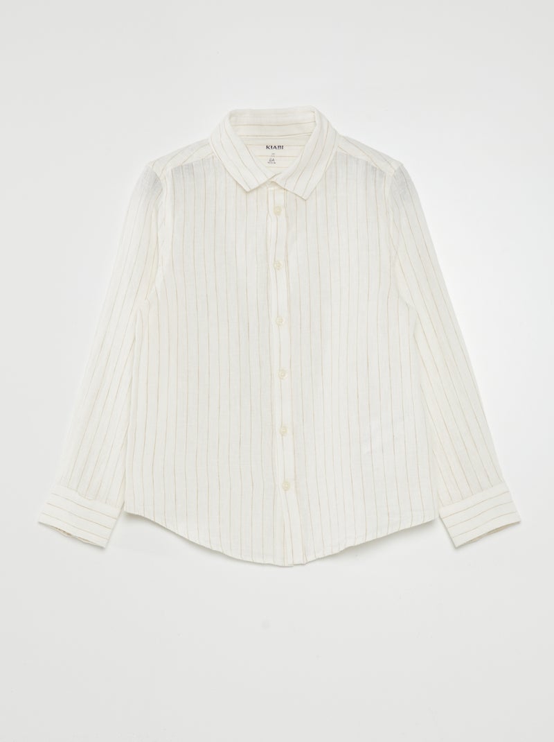 Camisa em linho com riscas finas BRANCO - Kiabi