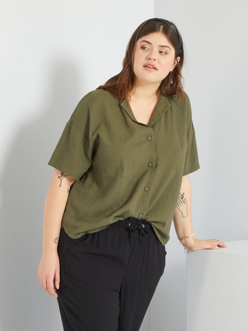 Camisa em linho de manga curta CAQUI - Kiabi