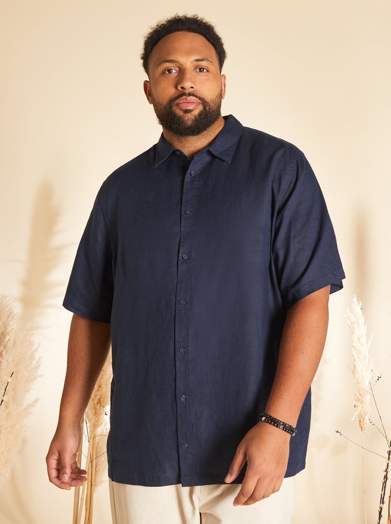 Camisa em linho de manga curta PRETO - Kiabi
