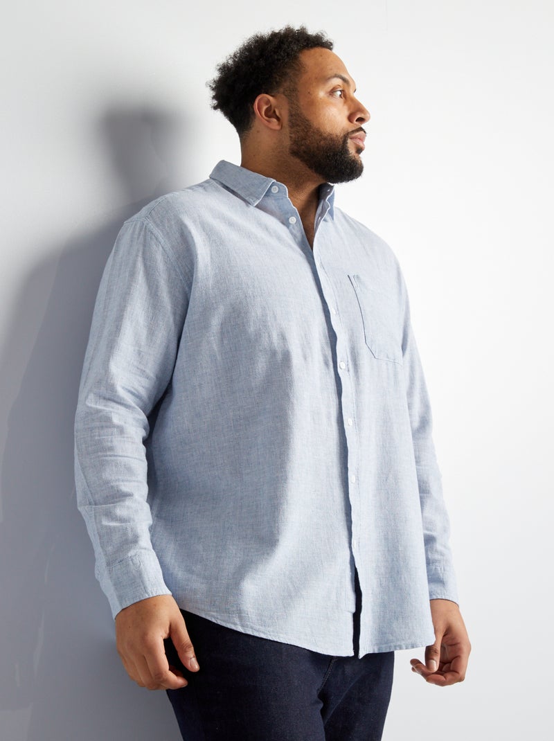 Camisa em linho e algodão AZUL - Kiabi