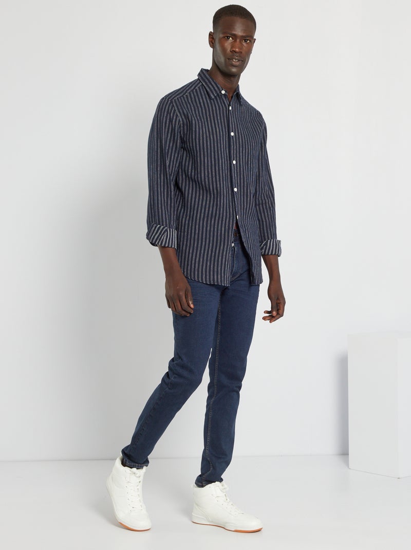 Camisa em linho e algodão AZUL - Kiabi