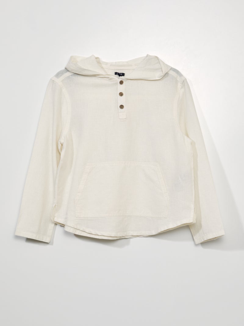 Camisa em linho e algodão com capuz BRANCO - Kiabi