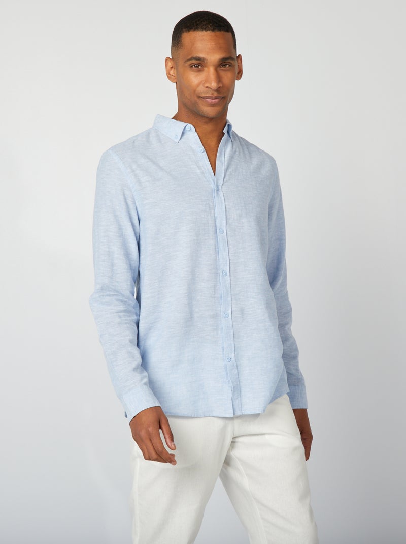 Camisa em linho misturado AZUL - Kiabi