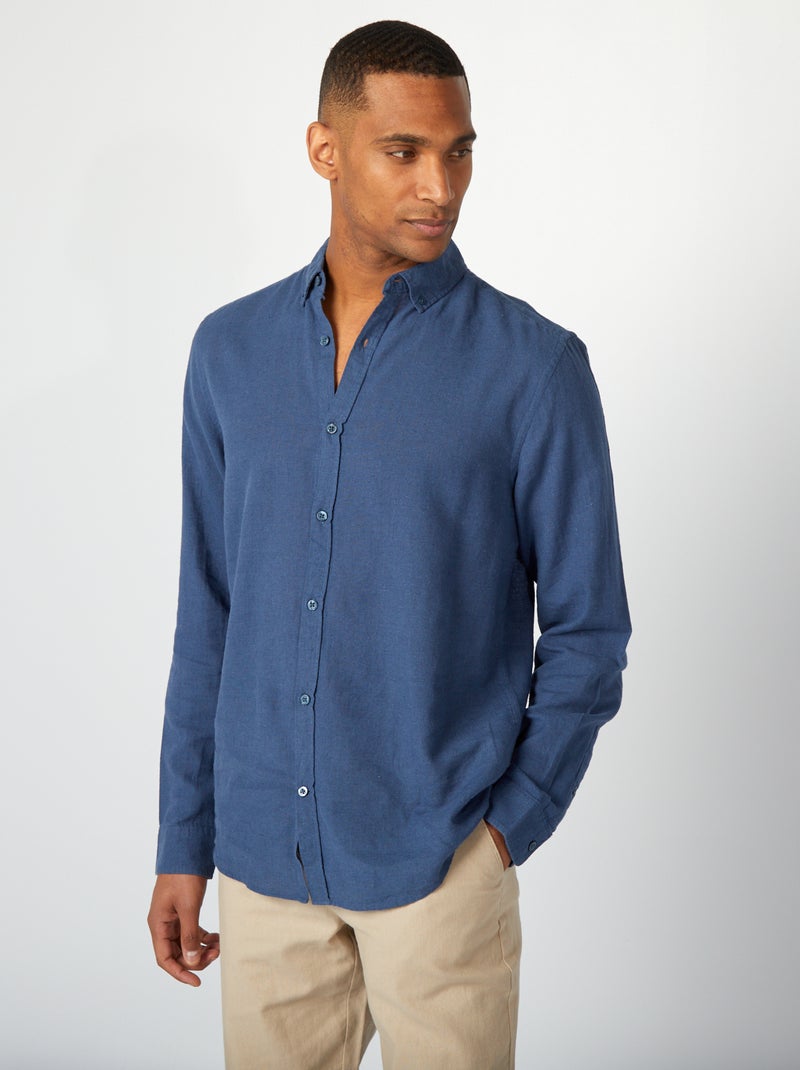 Camisa em linho misturado AZUL - Kiabi