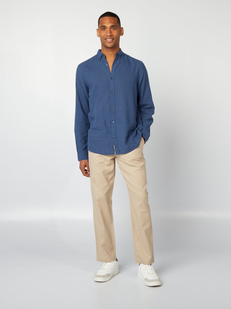 Camisa em linho misturado AZUL - Kiabi