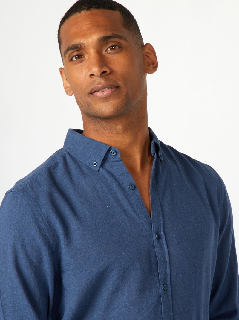 Camisa em linho misturado AZUL - Kiabi
