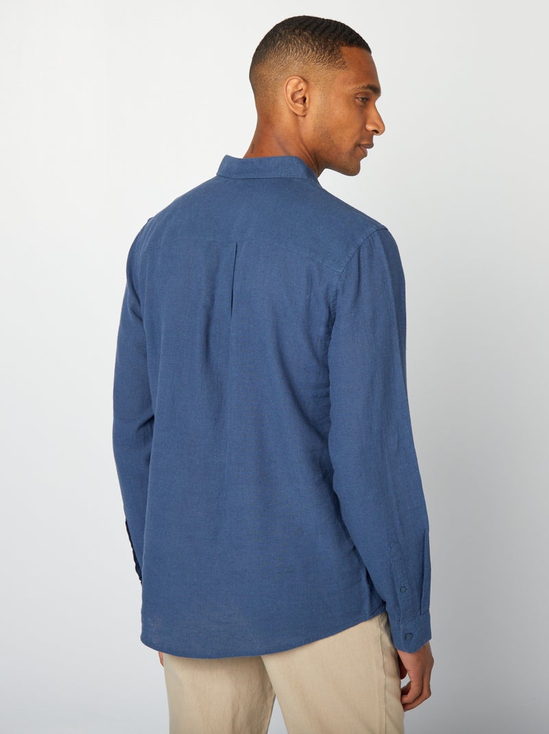 Camisa em linho misturado AZUL - Kiabi
