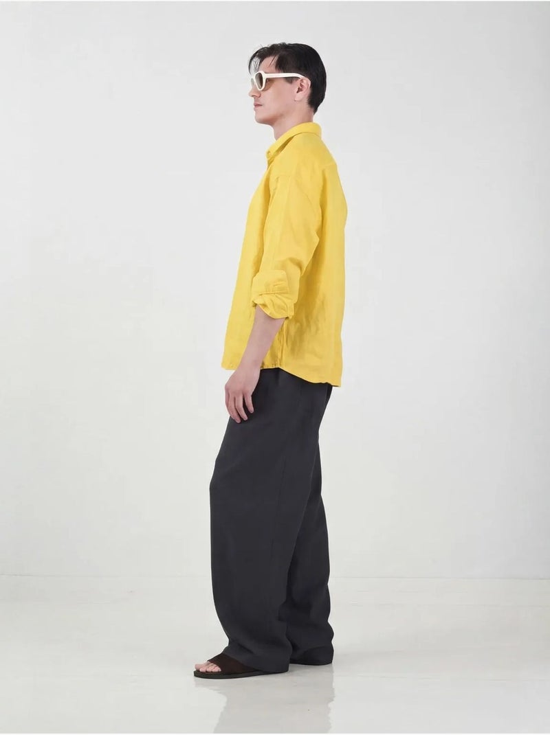 Camisa em linho oversize para homem giesto Amarelo - Kiabi