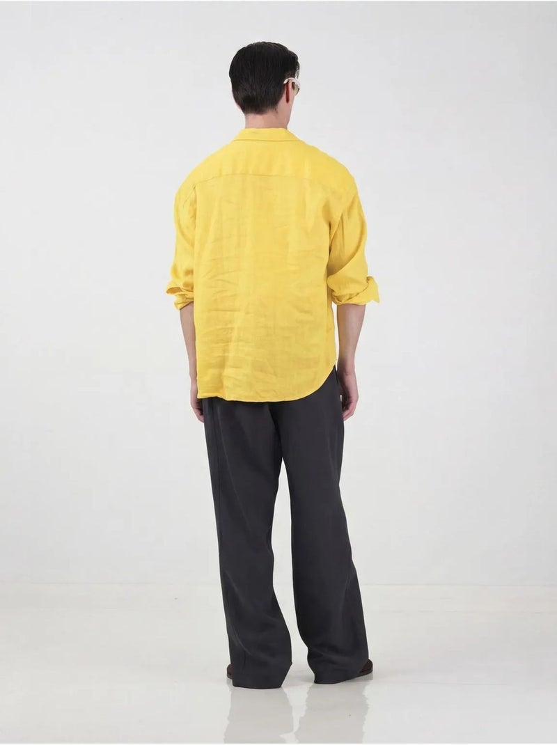 Camisa em linho oversize para homem giesto Amarelo - Kiabi