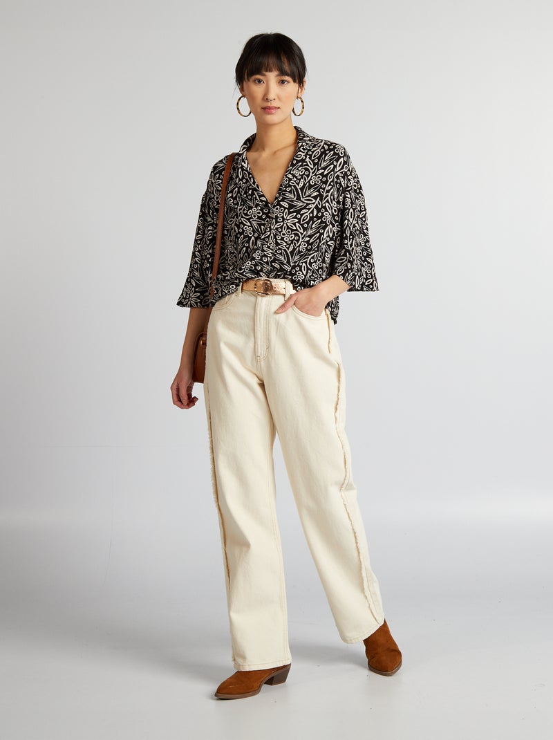 Camisa em malha crepe com colarinho de pijama PRETO - Kiabi