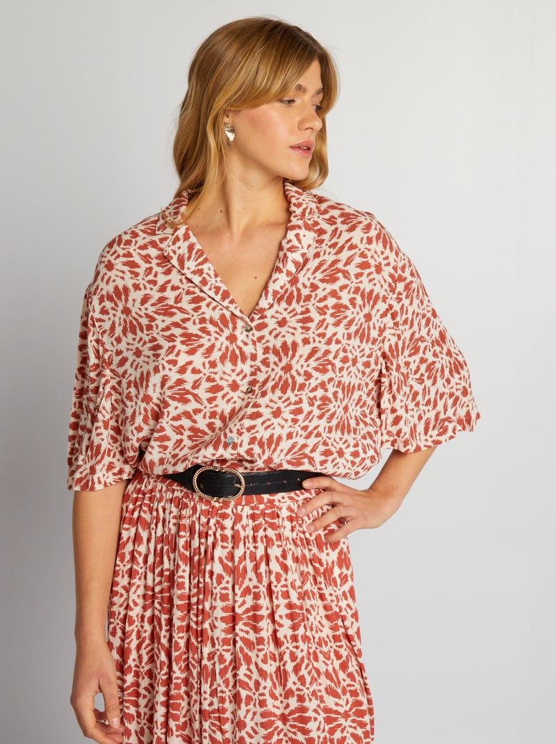 Camisa em malha crepe com colarinho de pijama VERMELHO - Kiabi