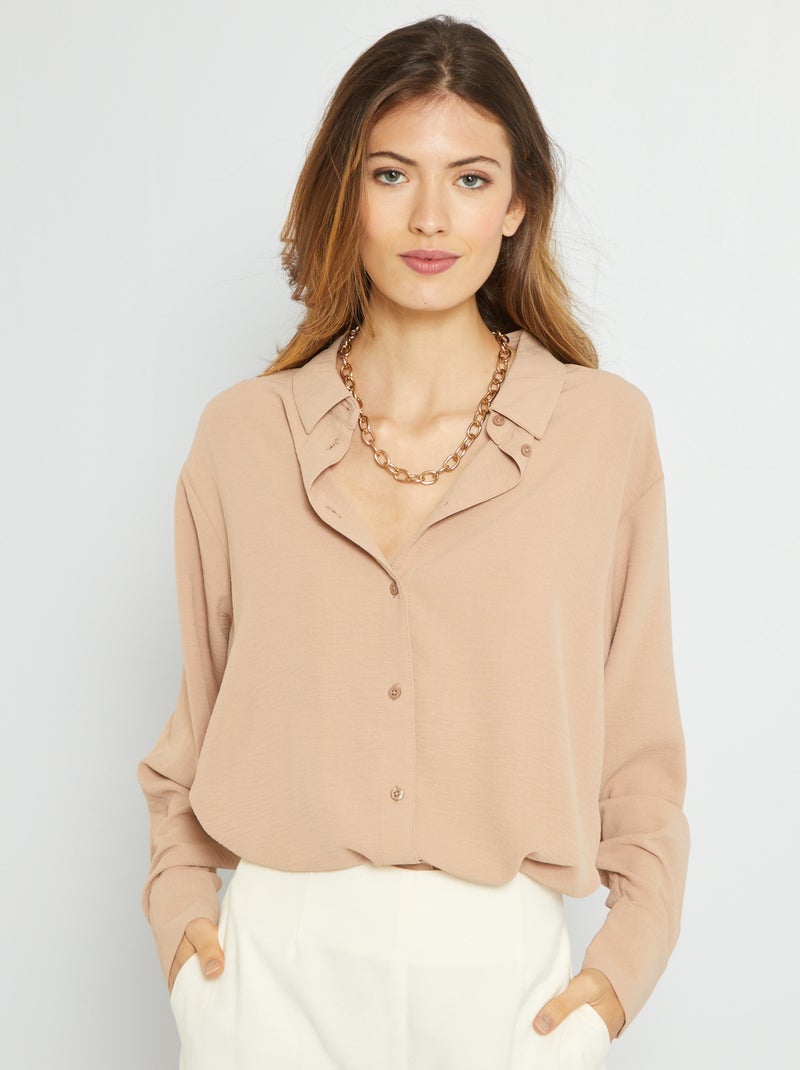 Camisa em malha crepe corte largo BEGE - Kiabi