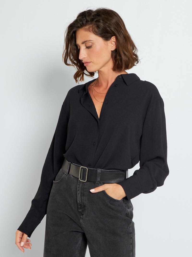 Camisa em malha crepe corte largo Preto - Kiabi