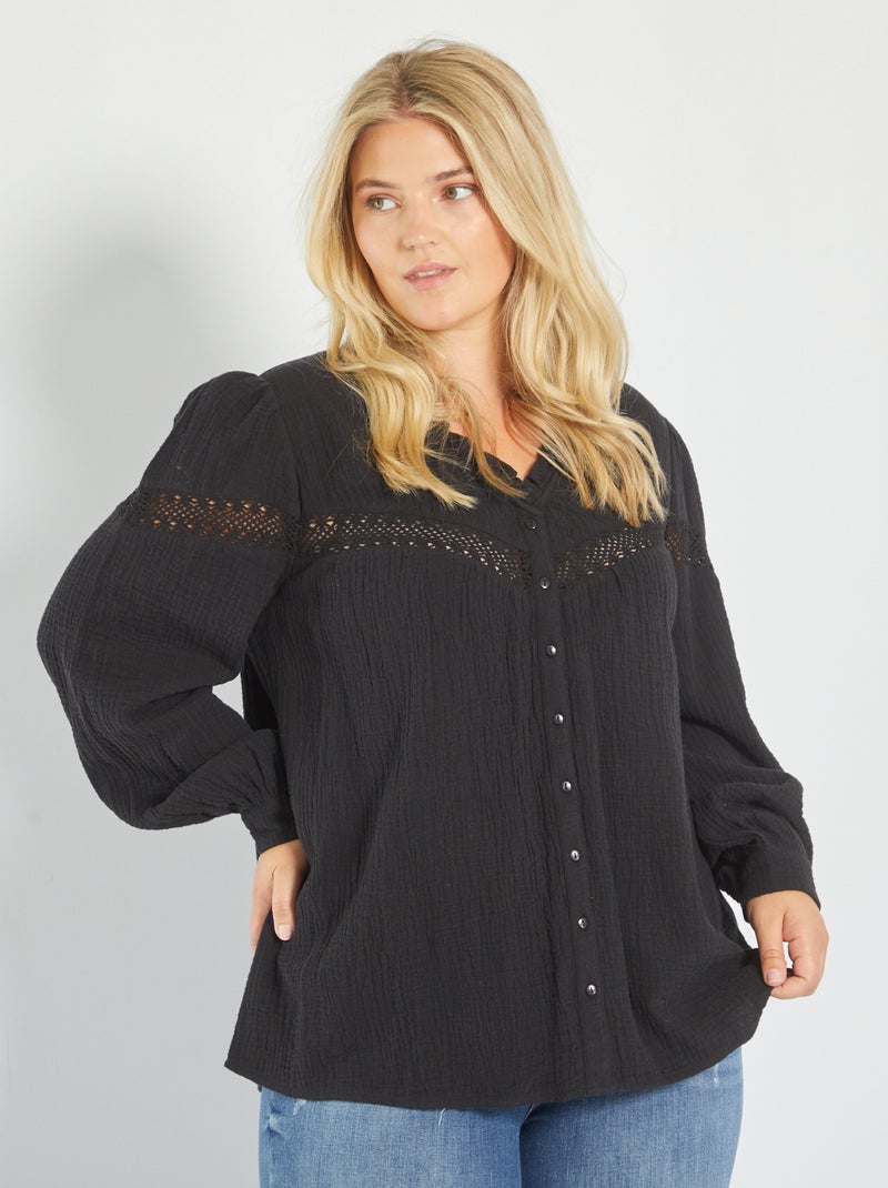 Camisa em malha gofrada Preto - Kiabi