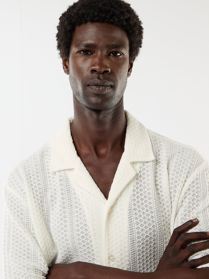 Camisa em malha perfurada de manga curta Branco - Kiabi