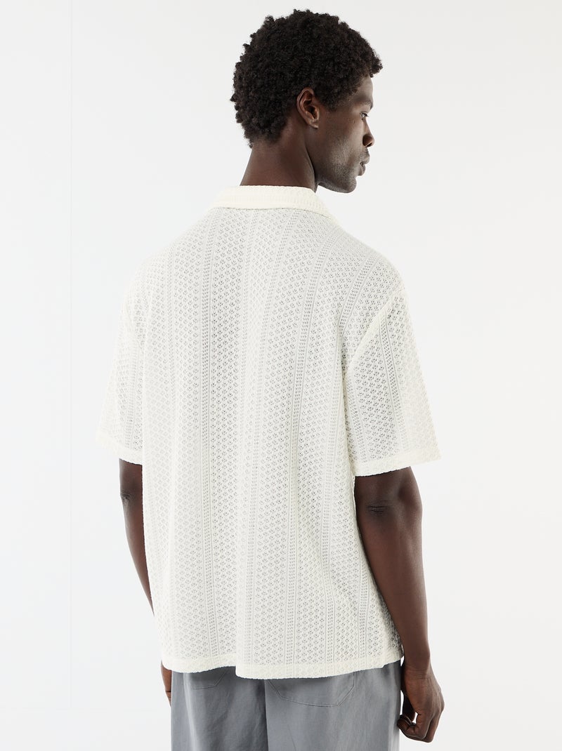 Camisa em malha perfurada de manga curta Branco - Kiabi