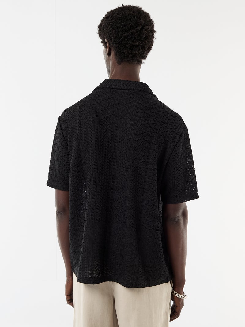 Camisa em malha perfurada de manga curta Preto - Kiabi