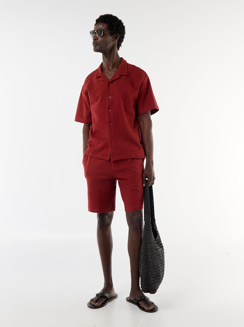Camisa em malha waffle de manga curta Vermelho - Kiabi