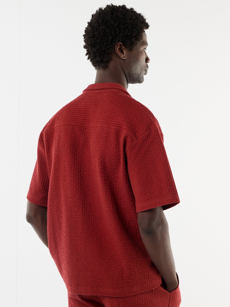 Camisa em malha waffle de manga curta Vermelho - Kiabi
