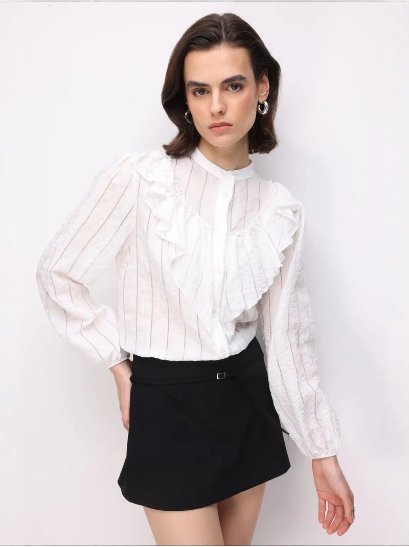 Camisa em mistura de algodão mixray Branco - Kiabi