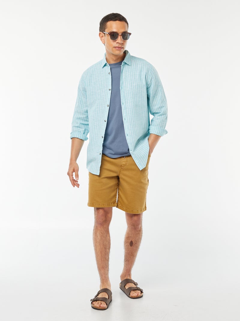 Camisa em mistura de linho às riscas AZUL - Kiabi