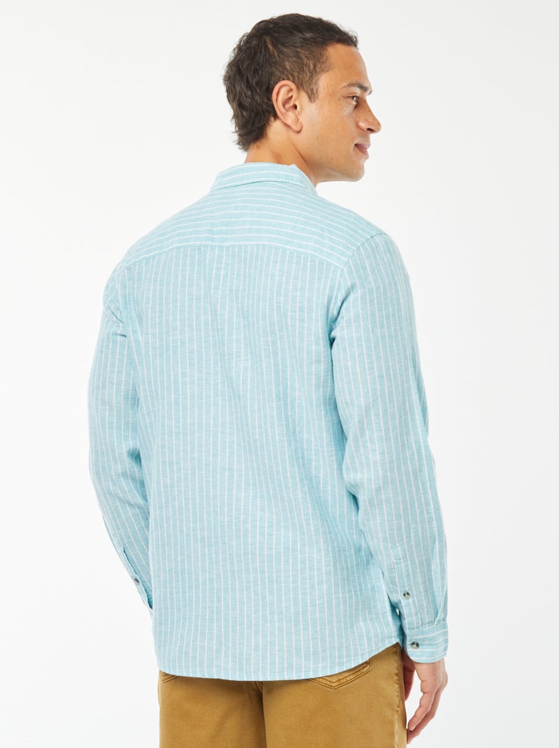 Camisa em mistura de linho às riscas AZUL - Kiabi