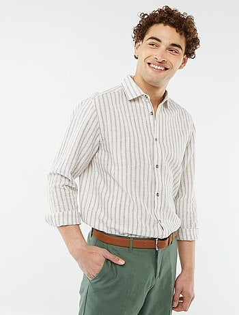 Camisa em mistura de linho às riscas