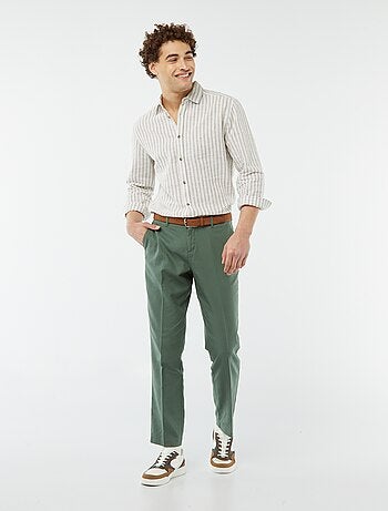 Camisa em mistura de linho às riscas