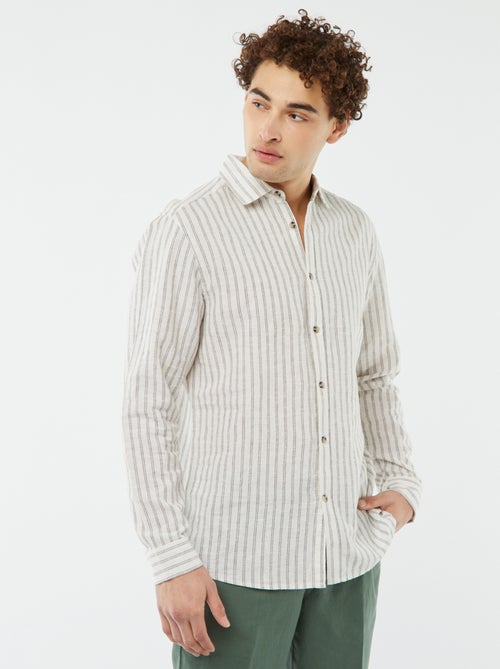 Camisa em mistura de linho às riscas - Kiabi