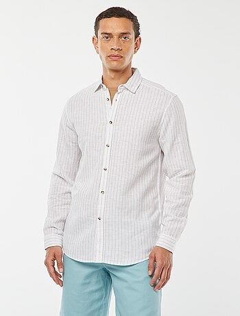 Camisa em mistura de linho às riscas