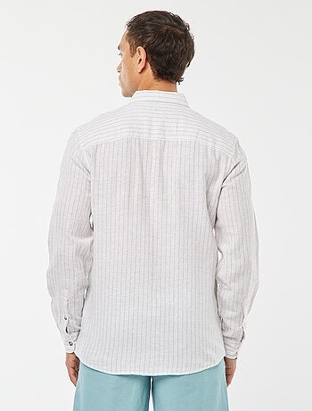 Camisa em mistura de linho às riscas