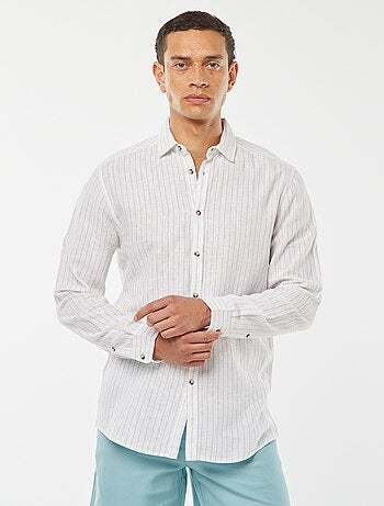 Camisa em mistura de linho às riscas