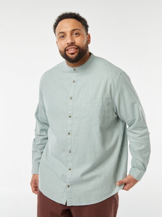 Camisa em mistura de linho com mangas compridas que podem ser dobradas
