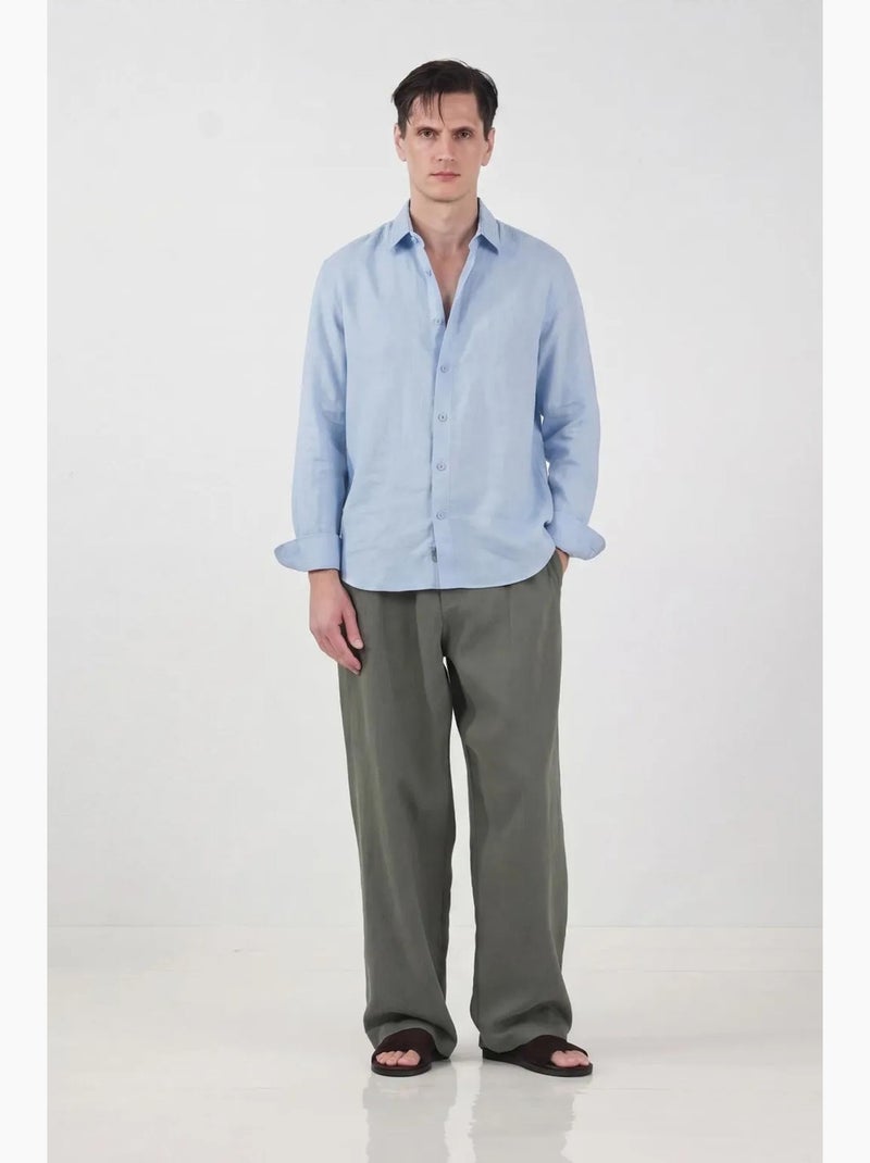 Camisa em mistura de linho oversize para homem giesto Azul claro - Kiabi
